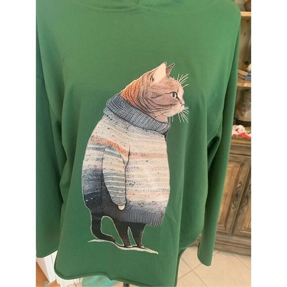 Cute Cat Print Long Sleeve Hooded Sweatshirt Pullover Top - Picture 5 of 8